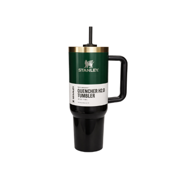 Stanley Quencher H2.0 FlowState Tumbler Green & Gold Edition Insulated Stainless Steel Travel Cup with Handle & Straw