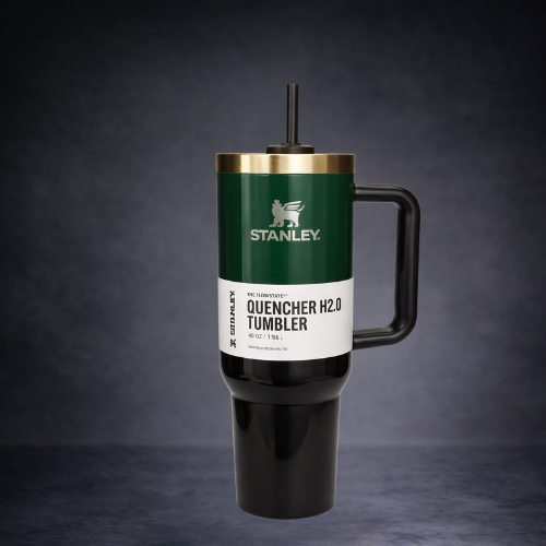 Stanley Quencher H2.0 FlowState Tumbler Green & Gold Edition Insulated Stainless Steel Travel Cup with Handle & Straw