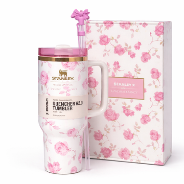 Stanley Quencher H2.0 FlowState Tumbler Rose Floral Gift Set – Insulated Stainless Steel Travel Cup with Handle, Straw & Premium Storage Pouch
